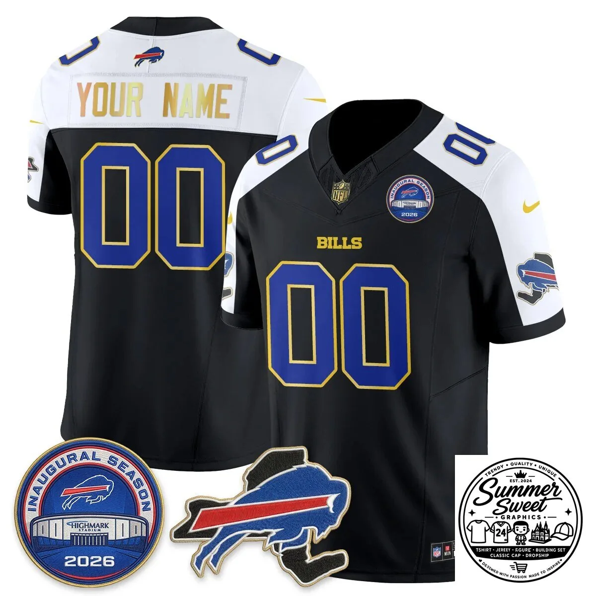 Buffalo Bills 2026 Inaugural Season Gold Trim Edition Vapor Custom Football Jersey 10 Buffalo Bills 2026 Inaugural Season Gold Trim Edition Vapor Custom Football Jersey