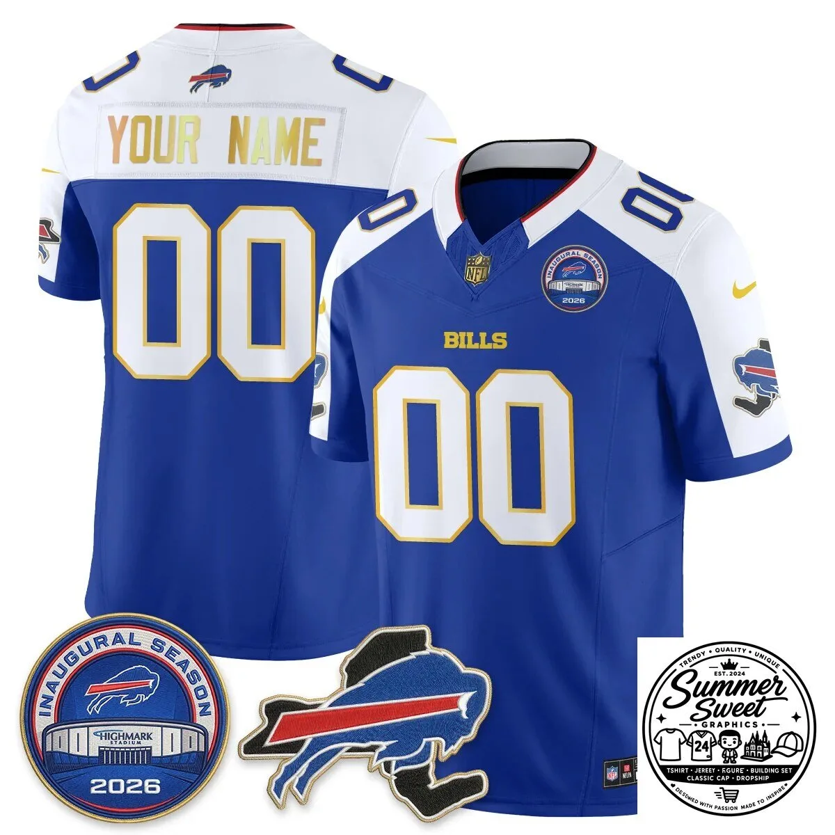 Buffalo Bills 2026 Inaugural Season Gold Trim Edition Vapor Custom Football Jersey 12 Buffalo Bills 2026 Inaugural Season Gold Trim Edition Vapor Custom Football Jersey