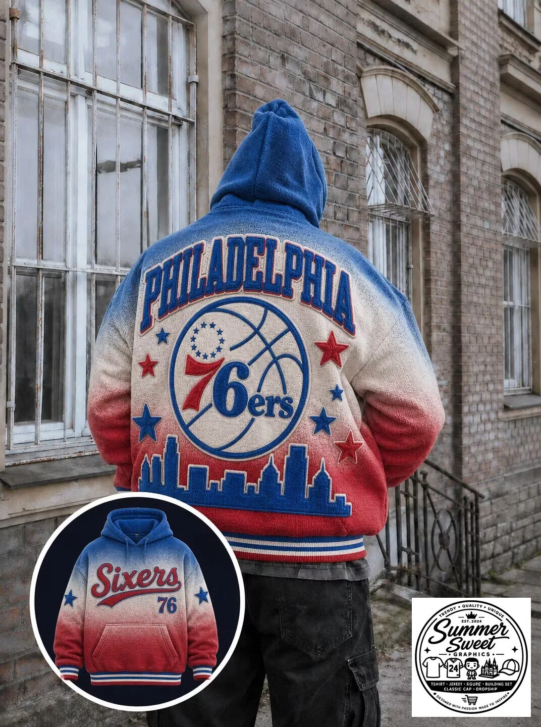 Philadelphia 76ers Gradient Cityscape Logo Hoodie