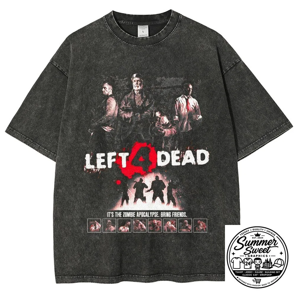 Left 4 Dead Video Game Zombie Apocalypse Washed Black T-Shirt