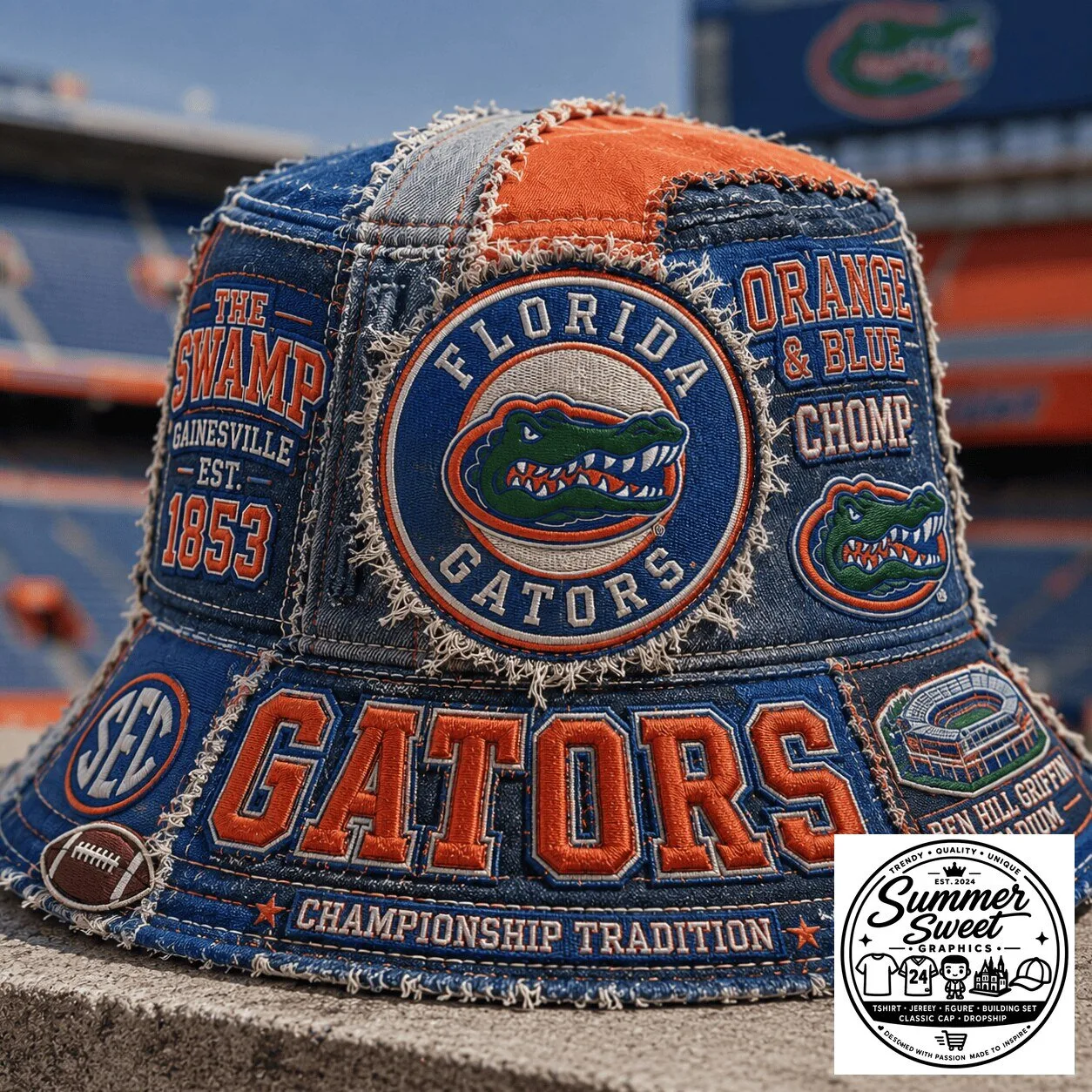 Florida Gators Patchwork Denim Bucket Hat - University of Florida Football Fan Apparel