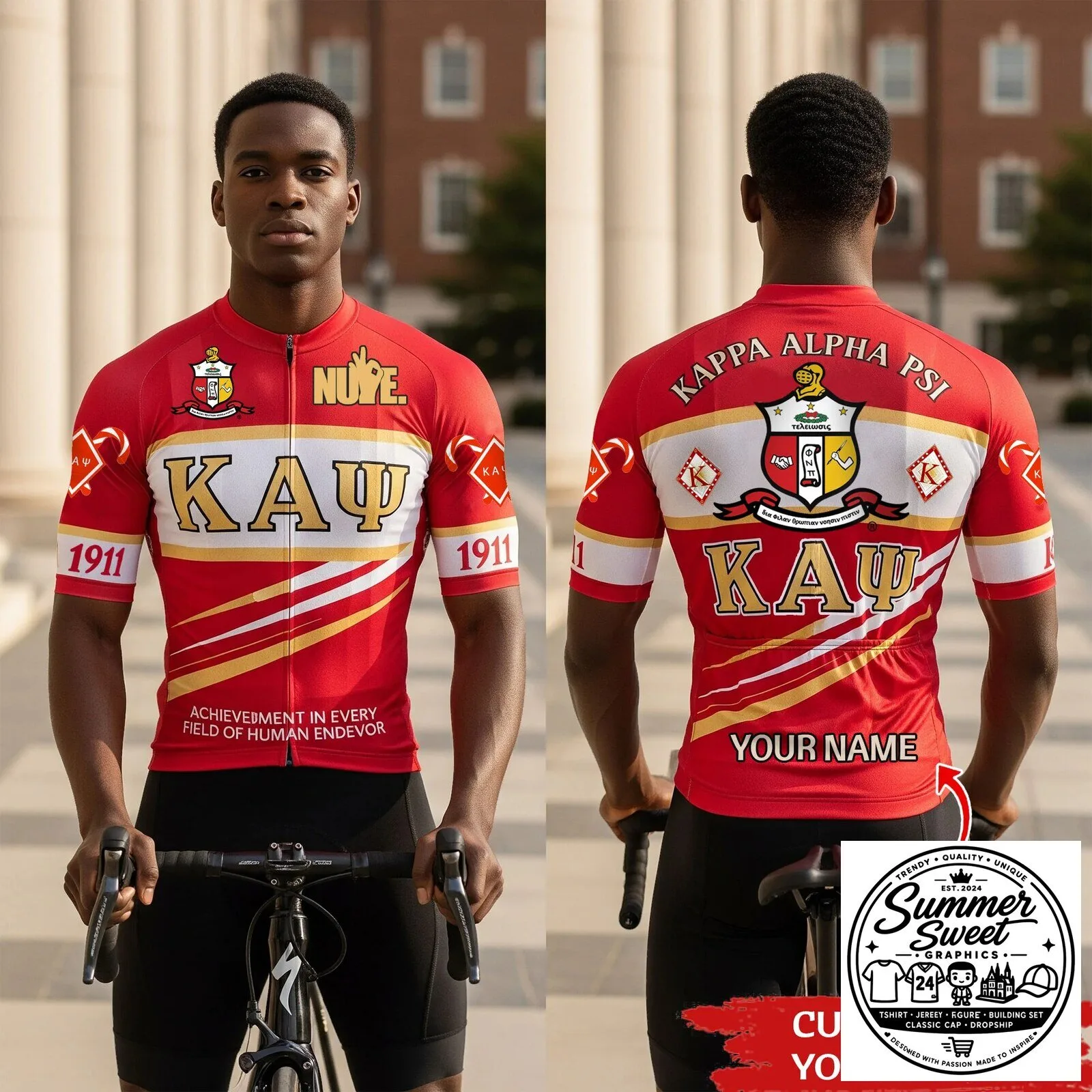 Kappa Alpha Psi Fraternity Red and White Cycling Jersey