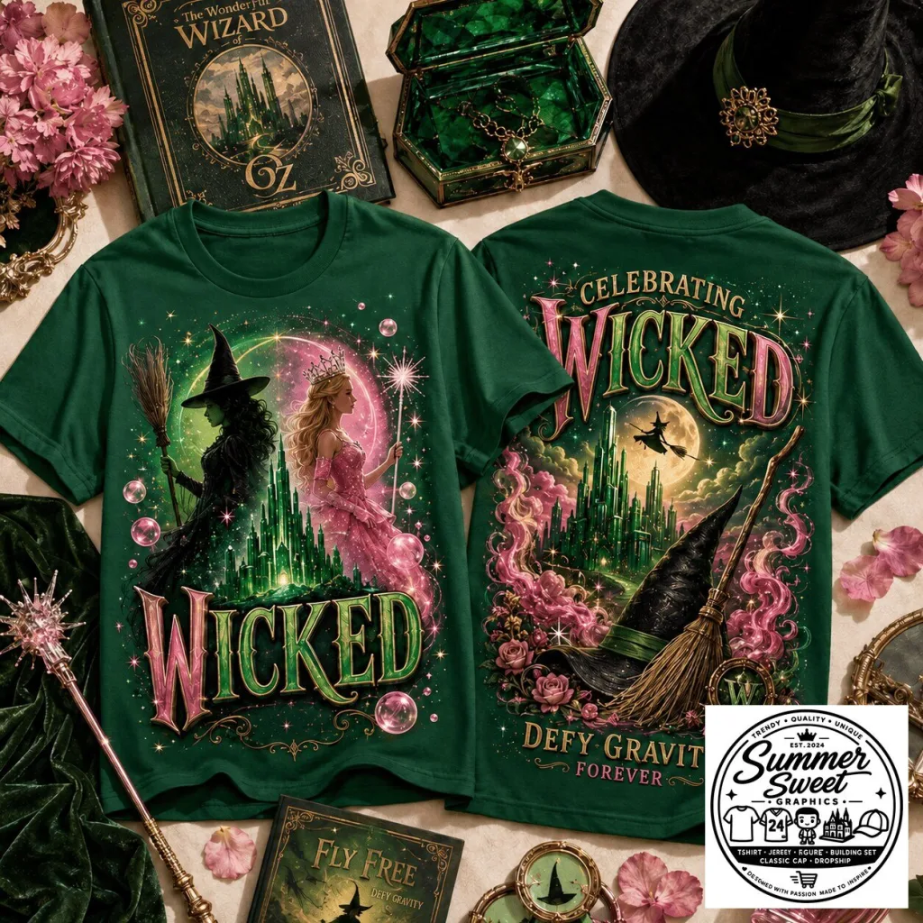 Wicked Musical Shirt, Emerald City Elphaba and Glinda Defy Gravity T-Shirt Wicked Musical Shirt, Emerald City Elphaba and Glinda Defy Gravity T-Shirt