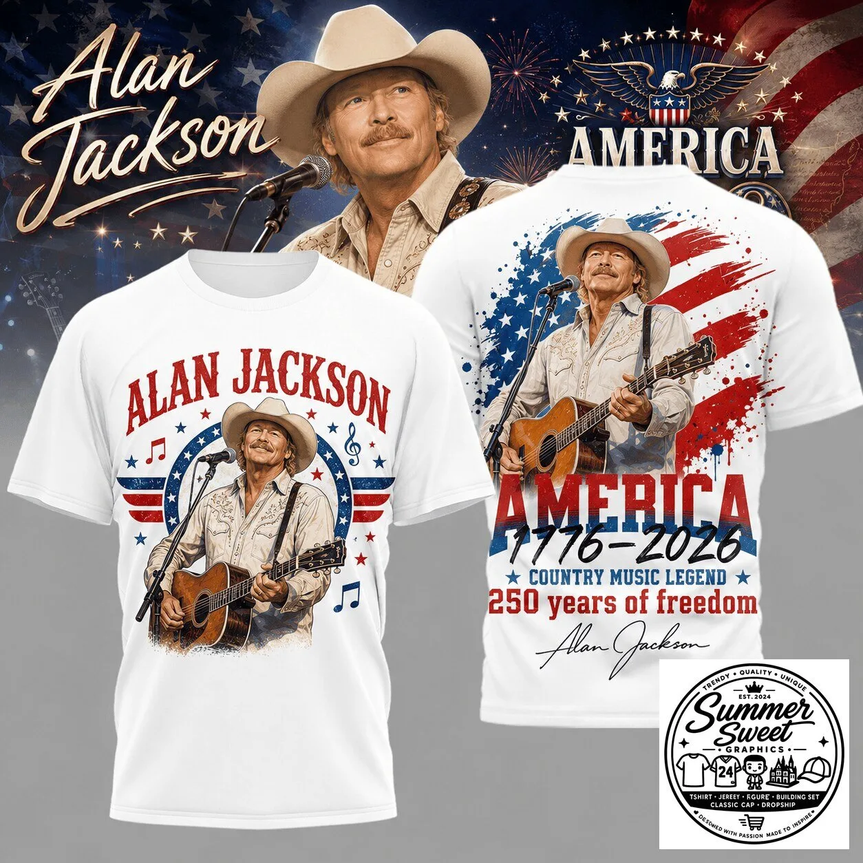 Alan Jackson Country Music Shirt, America 1776-2026 Legend Patriotic T-Shirt