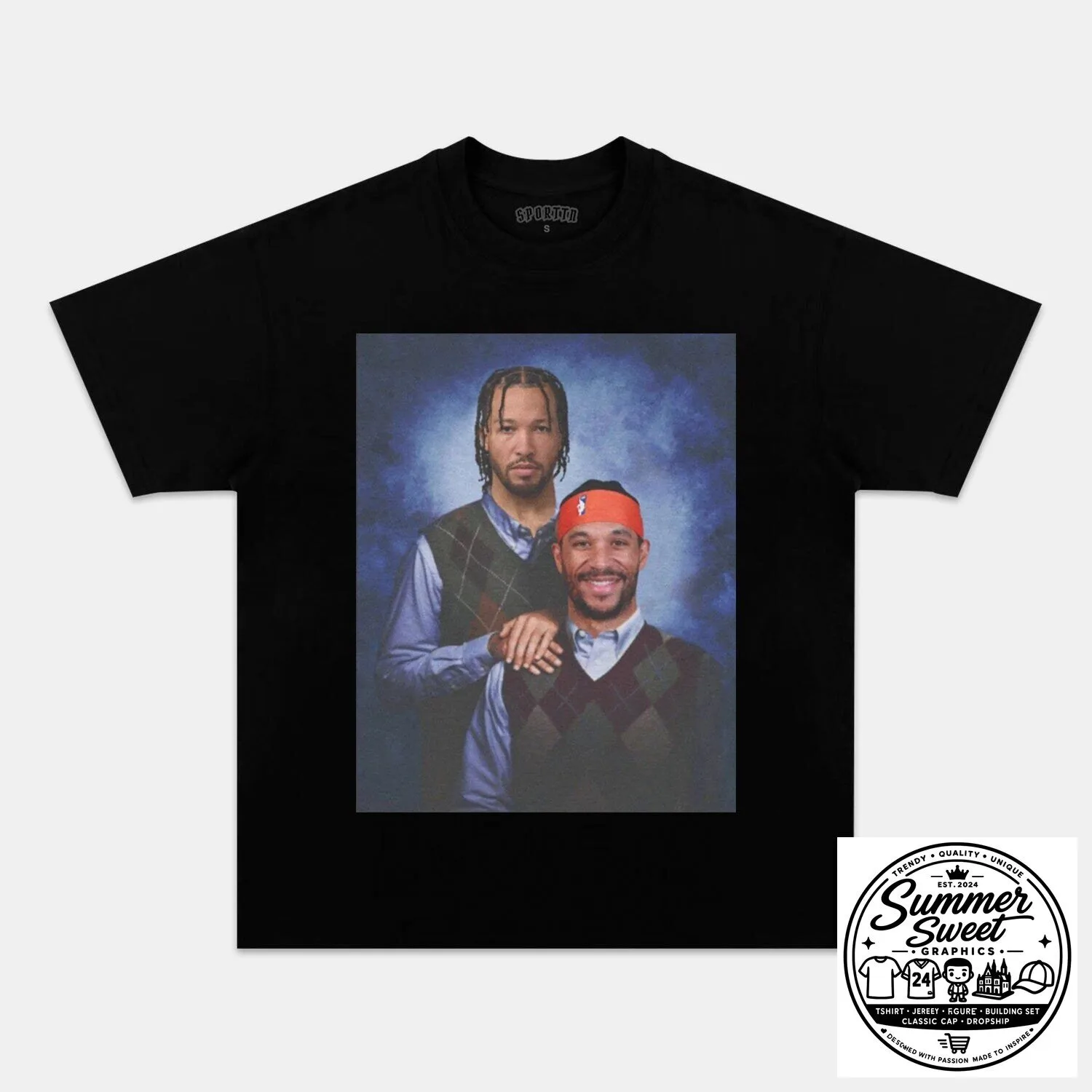 Jalen Brunson and Josh Hart Basketball Player Portrait T-Shirt