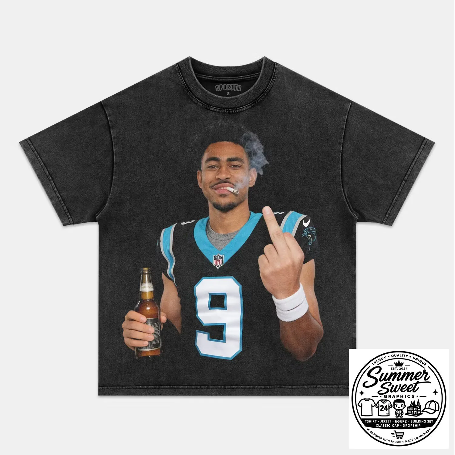 Bryce Young Football Player Graphic Design Washed Black T-Shirt