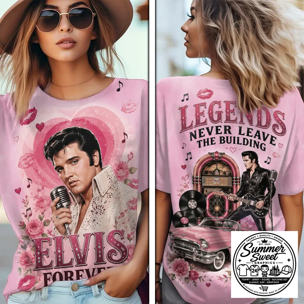 Elvis Presley Legends Never Leave The Building Pink Women's T-Shirt