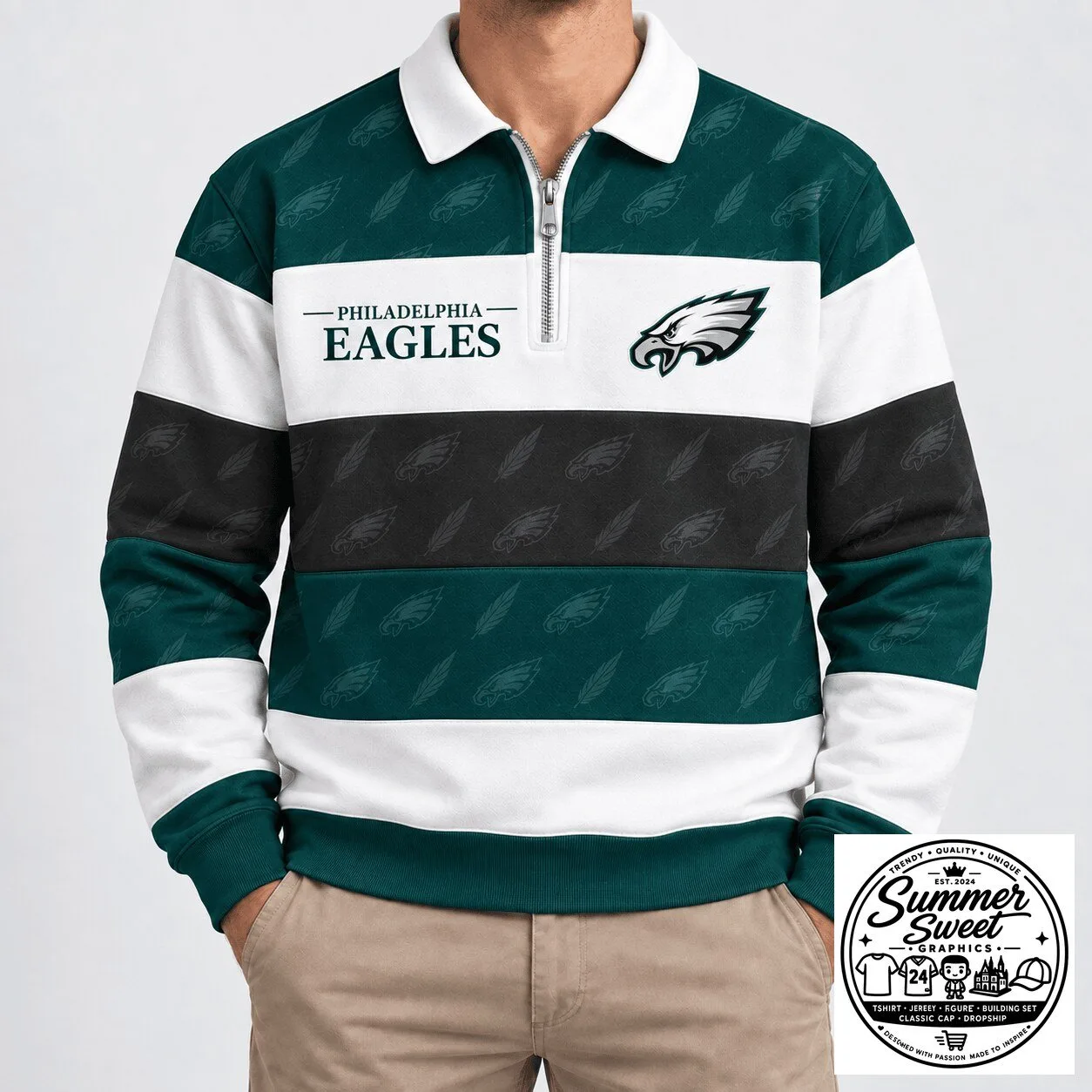 Quarter-Zip Polo Shirt for Philadelphia Eagles NFL Fans