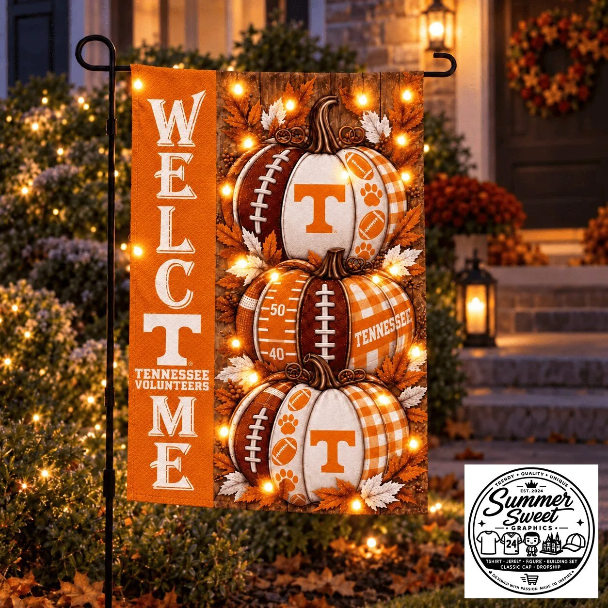 Tennessee Volunteers Welcome Pumpkin Autumn Harvest Garden Flag