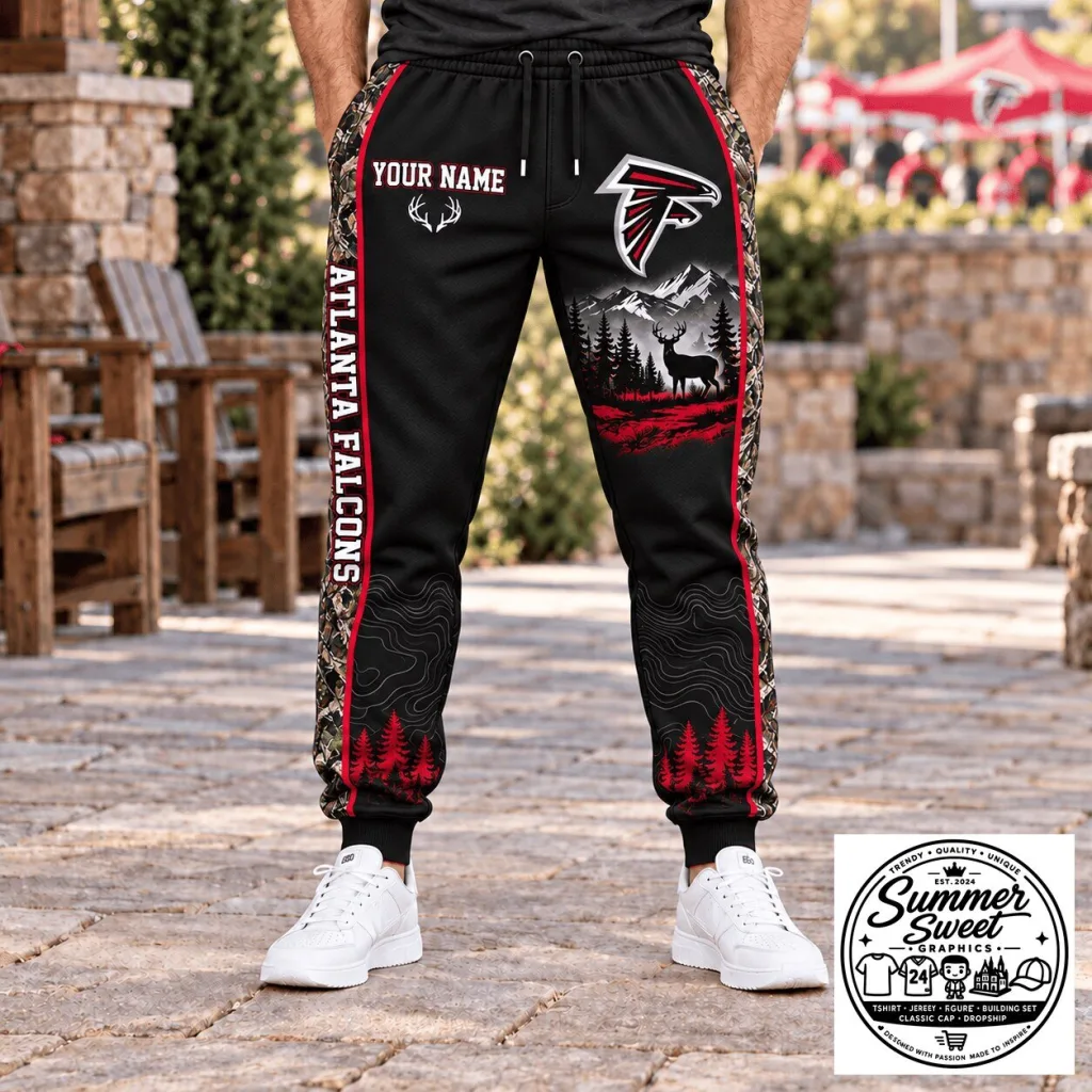 Atlanta Falcons Hunting Deer Landscape Custom Name Black Jogger Pants Atlanta Falcons Hunting Deer Landscape Custom Name Black Jogger Pants