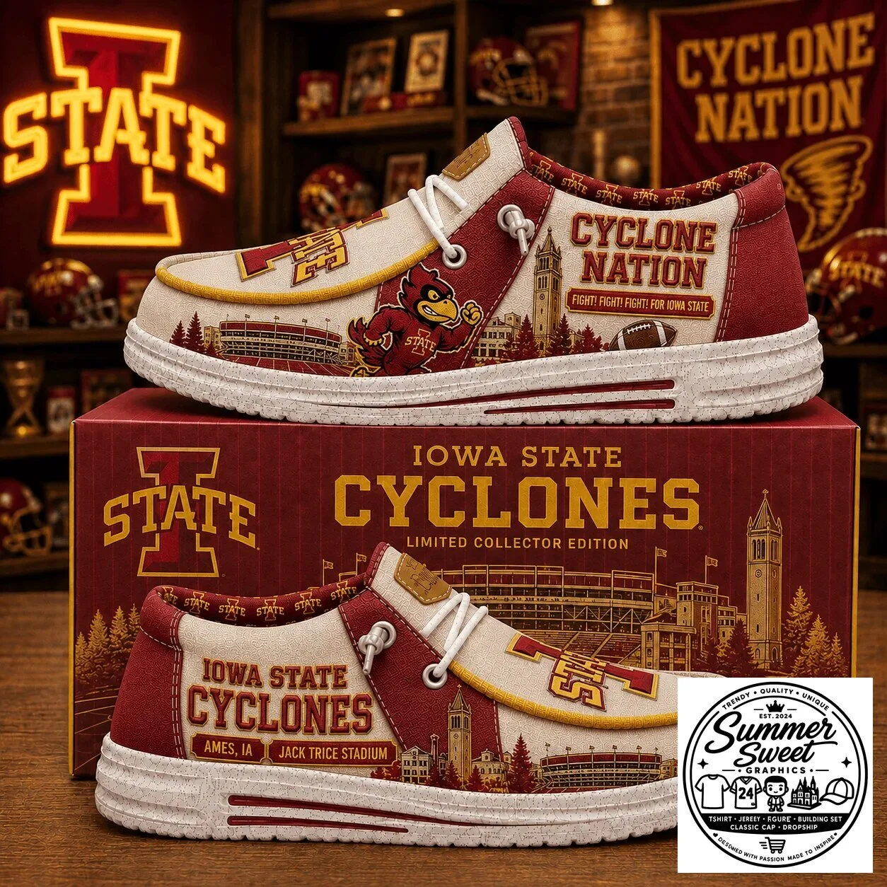Iowa State Cyclones Cyclone Nation Fight Fight Fight Loafer Shoes