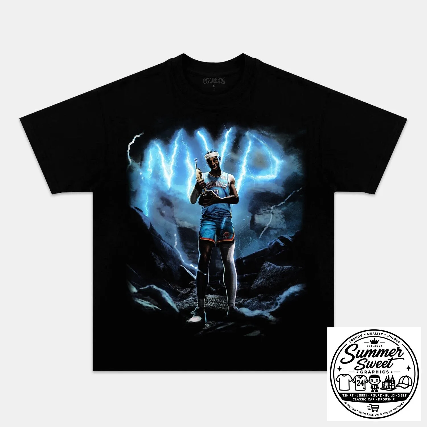 Shai Gilgeous-Alexander MVP Lightning Graphic Black T-Shirt