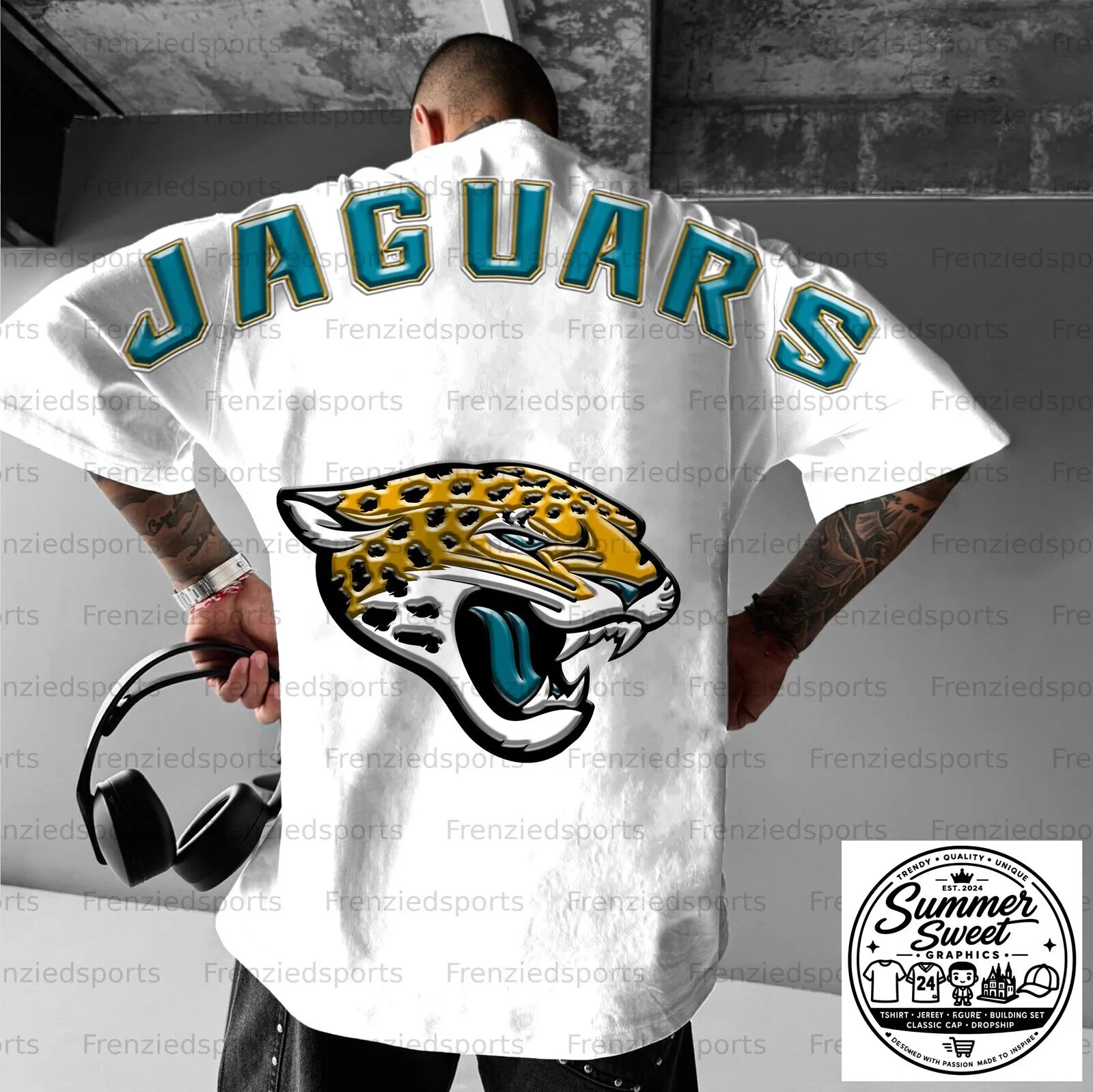 Jacksonville Jaguars Football Team Logo White Oversized T-Shirt