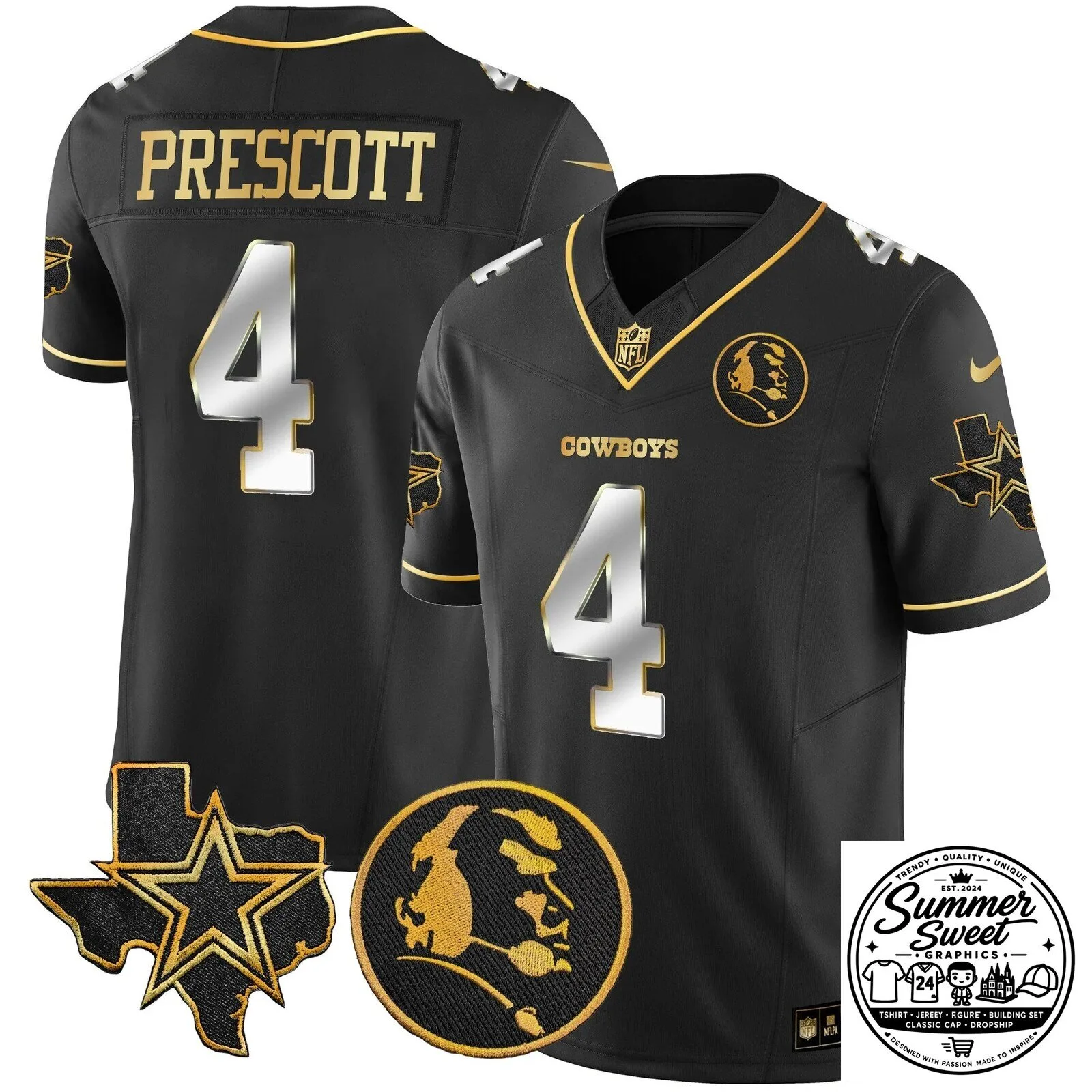 Dak Prescott Black Football Jersey for Dallas Cowboys by John Madden 56 Dak Prescott Black Football Jersey for Dallas Cowboys by John Madden