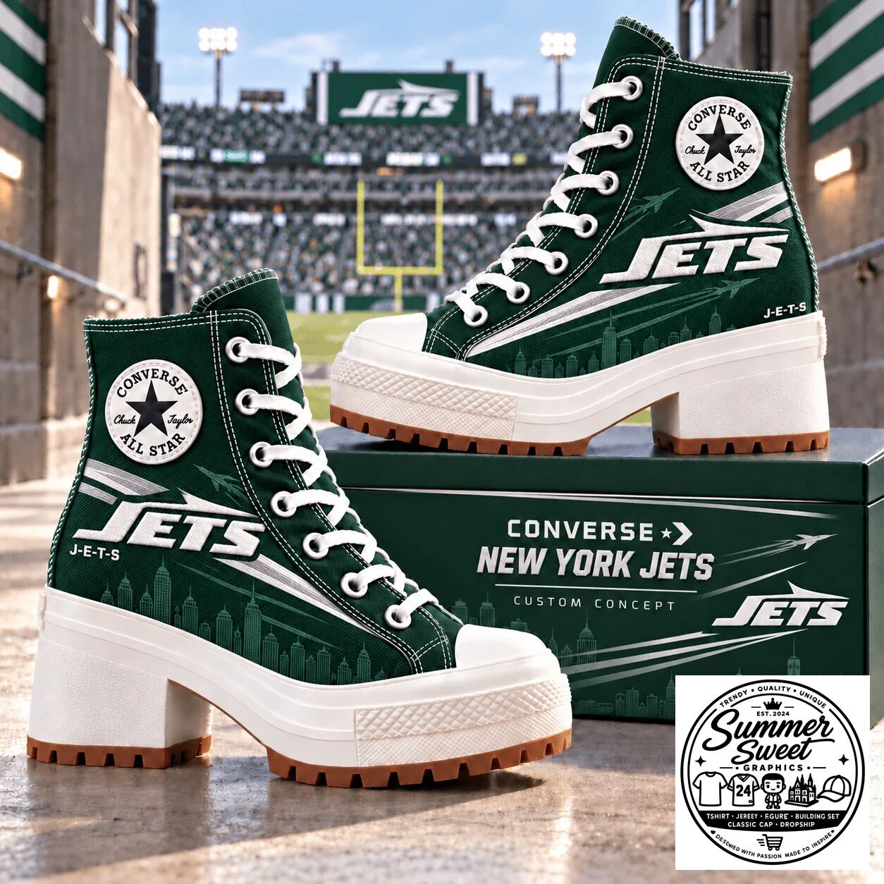 New York Jets High Top Platform Sneakers for Women