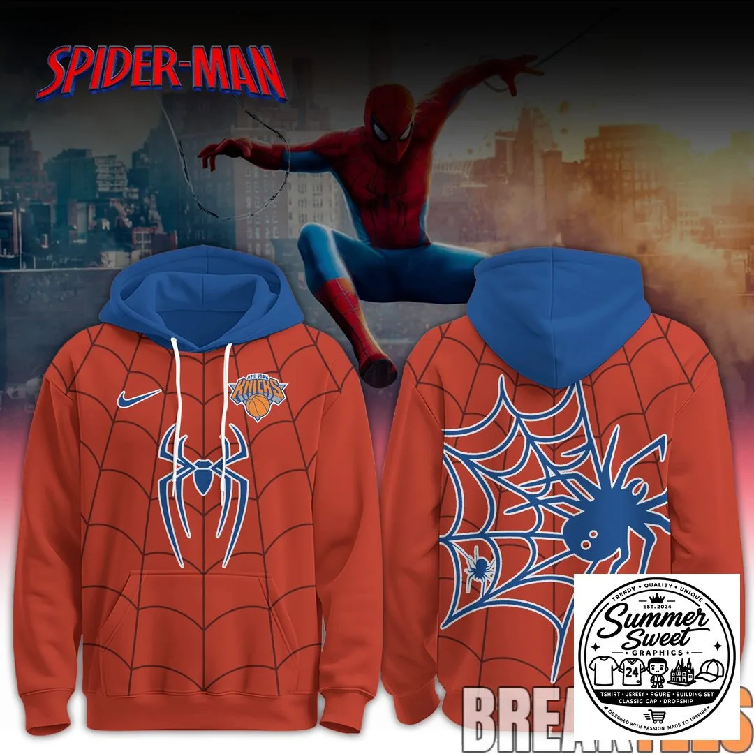 Spider-Man New York Knicks Basketball Team Logo Red Hoodie