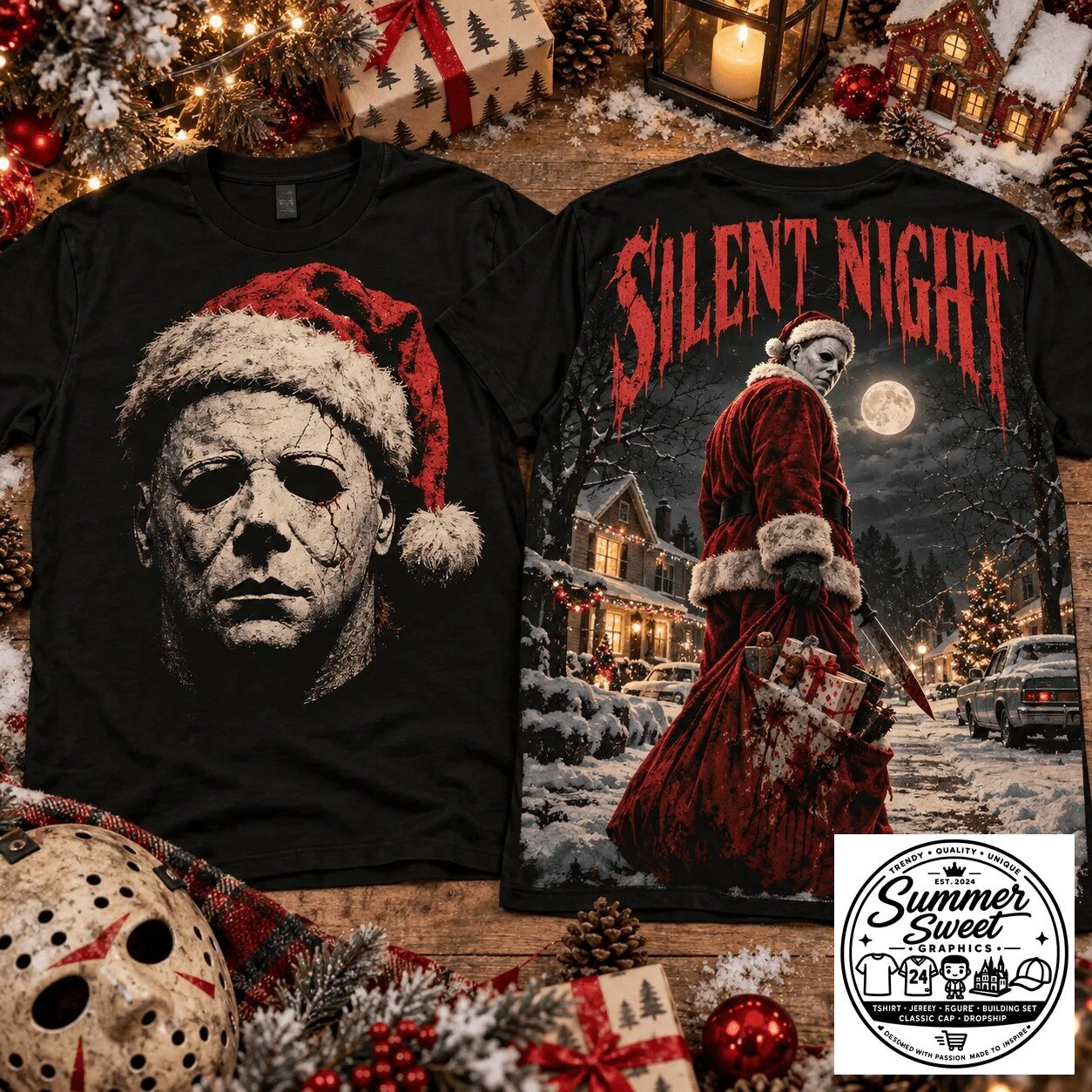 Michael Myers Silent Night Christmas Horror Movie T-Shirt