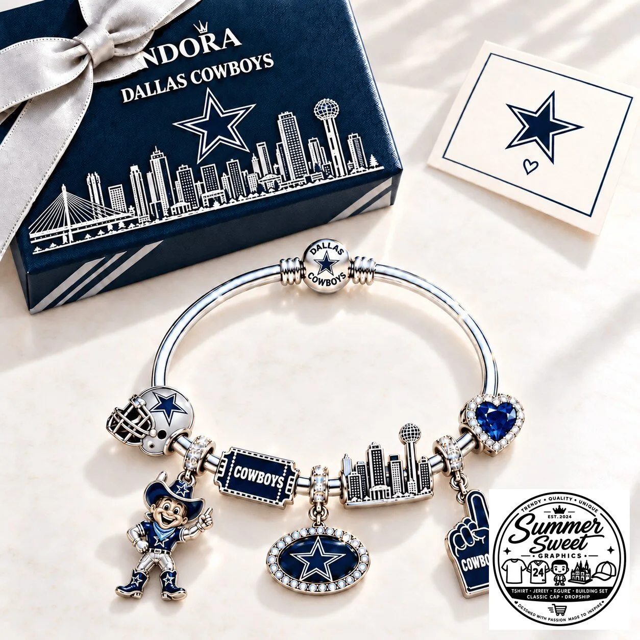 Dallas Cowboys Football Team Charm Bracelet Set