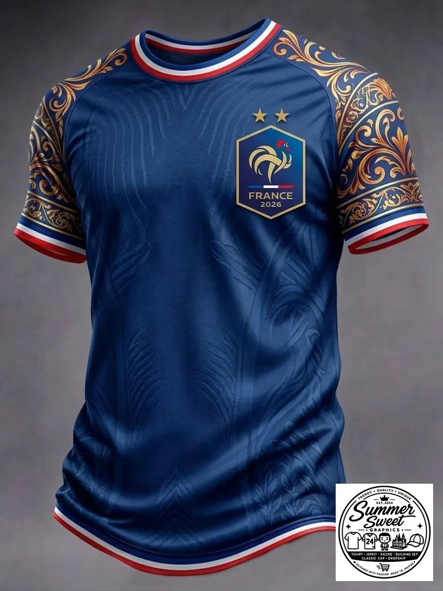 France Football 2026 National Team Supporters Gold Pattern Jersey