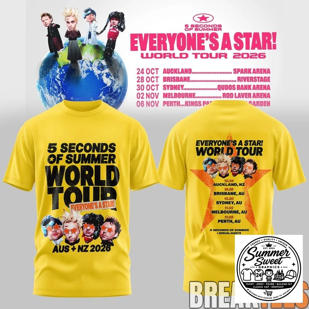 5 Seconds of Summer Everyone's a Star World Tour 2026 Yellow T-Shirt