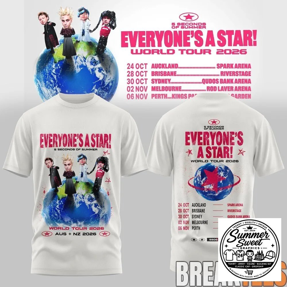 5 Seconds of Summer Everyone's a Star World Tour 2026 Yellow T-Shirt 5 5 seconds of summer everyone s a star world tour 2026 yellow t shirt gallery 1