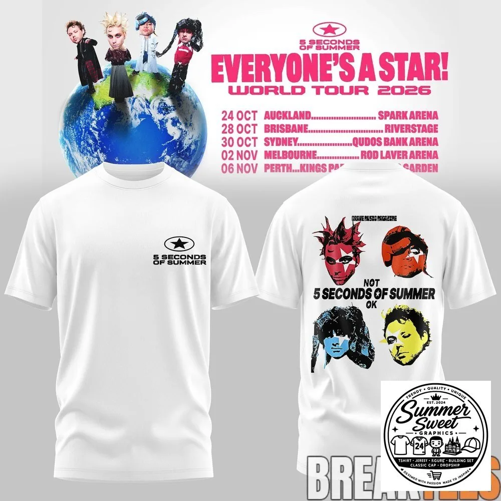 5 Seconds of Summer Everyone's a Star World Tour 2026 Yellow T-Shirt 6 5 seconds of summer everyone s a star world tour 2026 yellow t shirt gallery 2