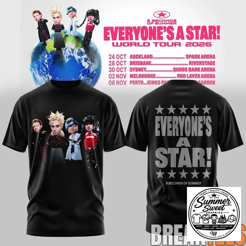 5 Seconds of Summer Everyone's a Star World Tour 2026 Yellow T-Shirt 7 5 seconds of summer everyone s a star world tour 2026 yellow t shirt gallery 3