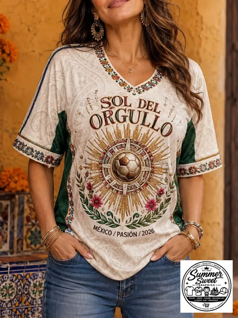 Mexico Soccer Sol del Orgullo Graphic T-Shirt for Women 9 Mexico Soccer Sol del Orgullo Graphic T-Shirt for Women