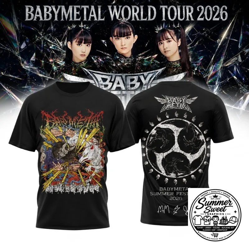Babymetal World Tour 2026 Summer Festival Graphic Print Black T-Shirt