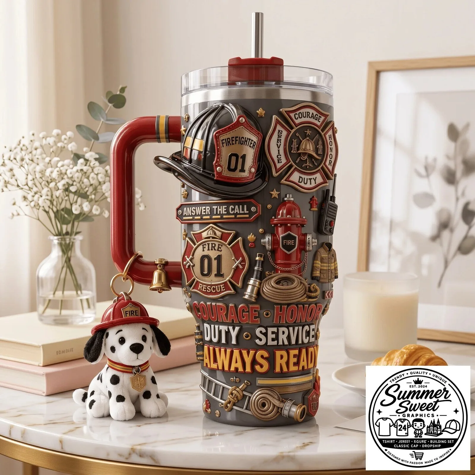 Firefighter Courage Honor Duty Service Always Ready 40oz Tumbler with Handle 4 Firefighter Courage Honor Duty Service Always Ready 40oz Tumbler with Handle