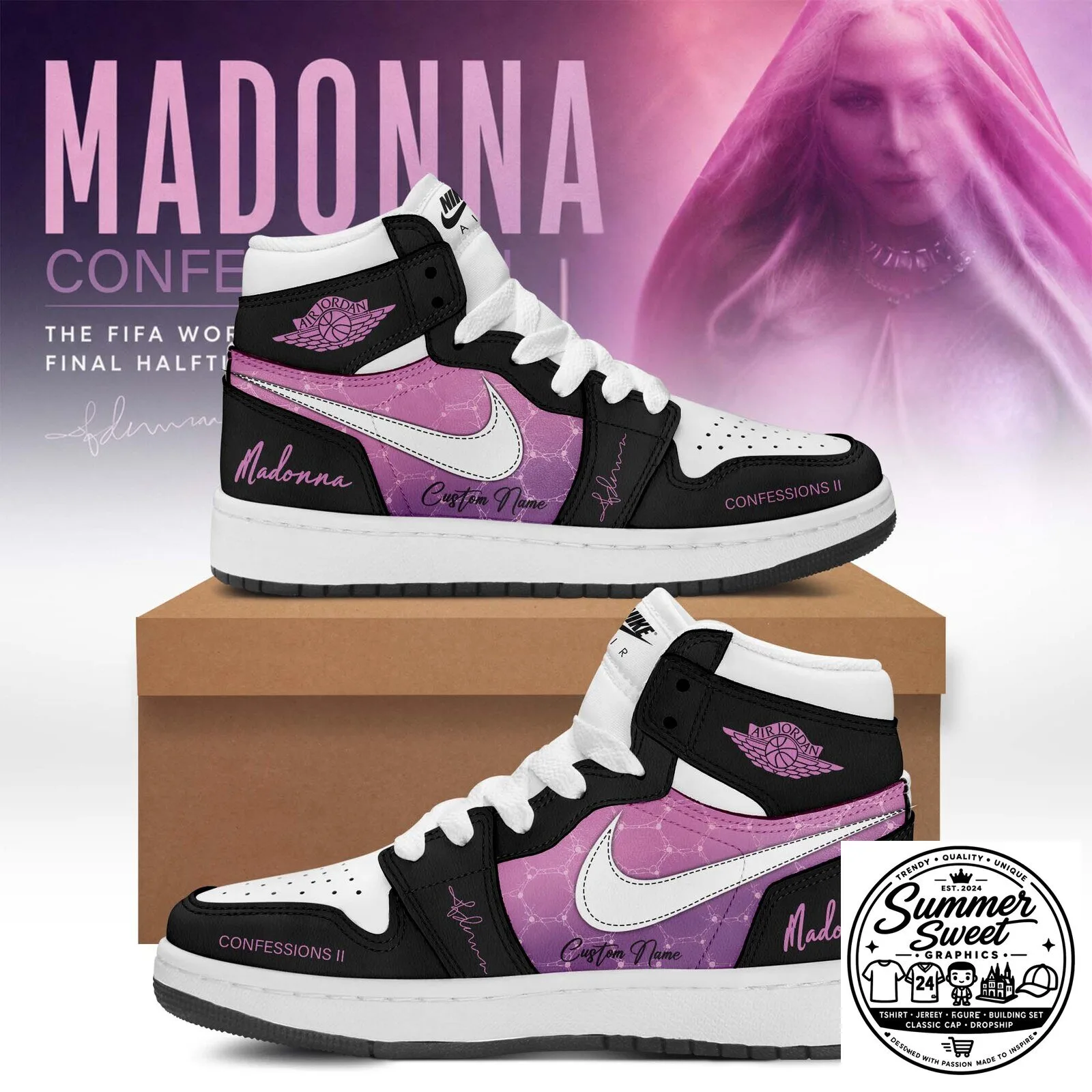 Madonna Confessions II High Top Sneakers Custom Name Shoes