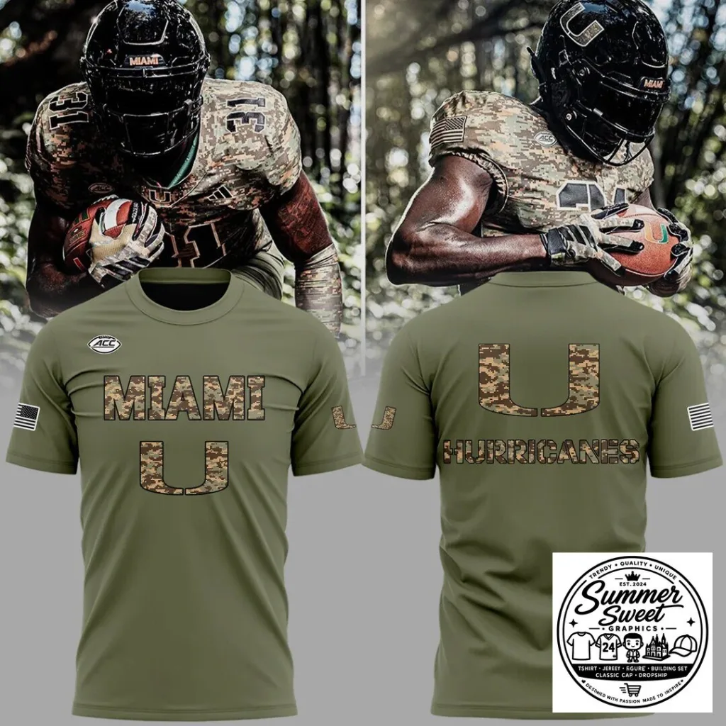 Miami Hurricanes Football Military Appreciation Camouflage T-Shirt 6 Miami Hurricanes Football Military Appreciation Camouflage T-Shirt