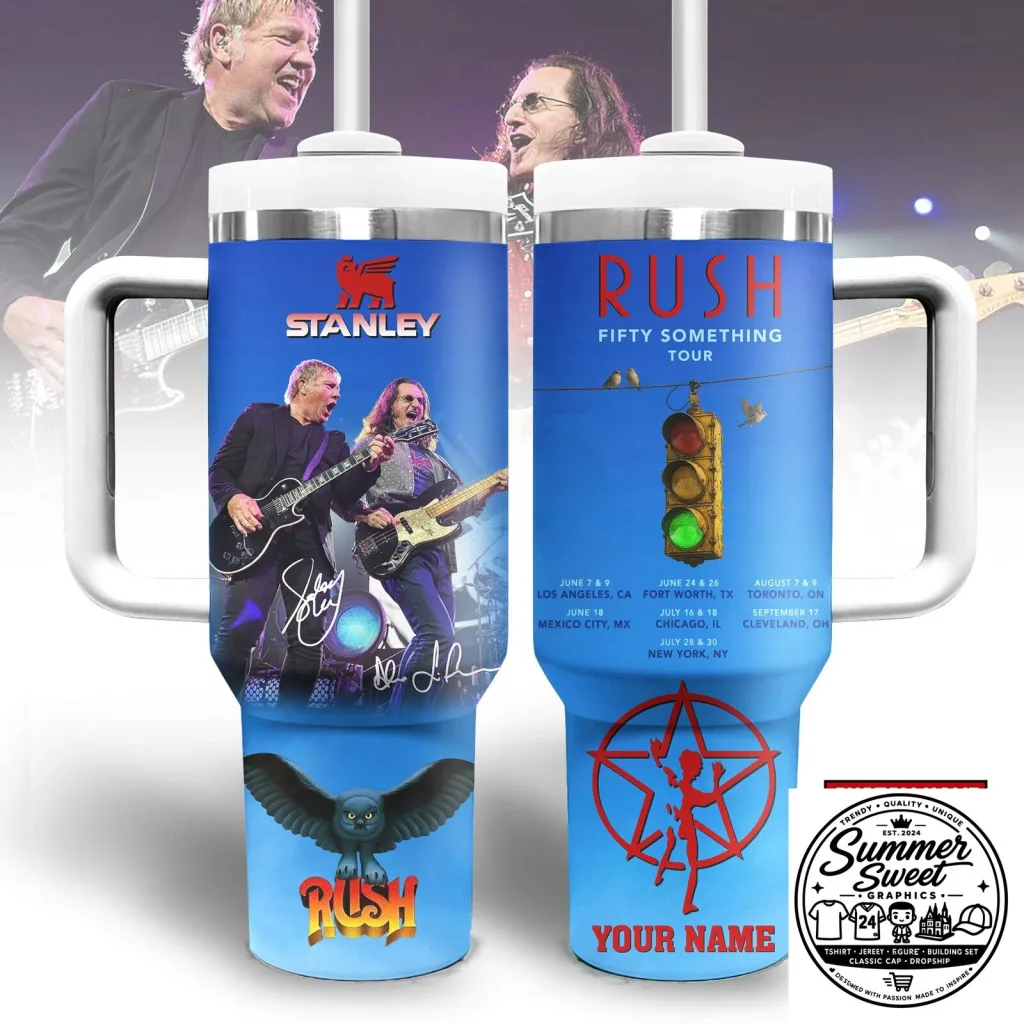 Rush Band Fifty Something Tour Stanley Tumbler with Handle 23 Rush Band Fifty Something Tour Stanley Tumbler with Handle
