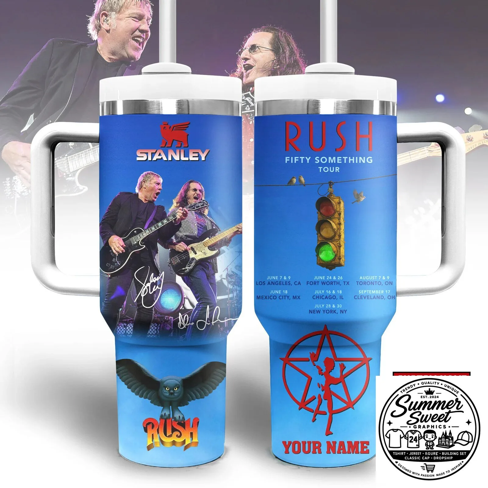 Rush Band Fifty Something Tour Stanley Tumbler with Handle