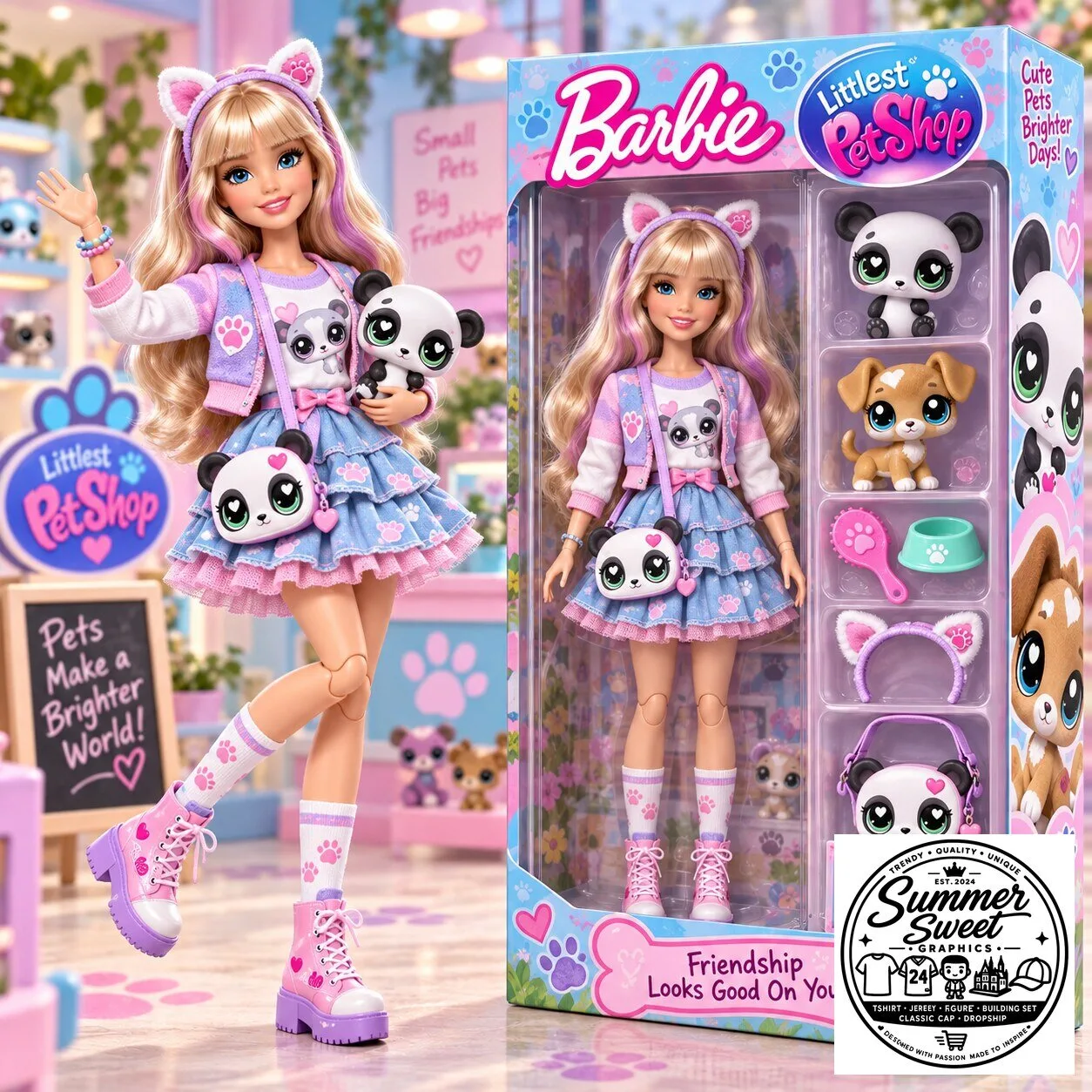 Barbie Doll Littlest Pet Shop Friendship Looks Good On You Collectible Figure