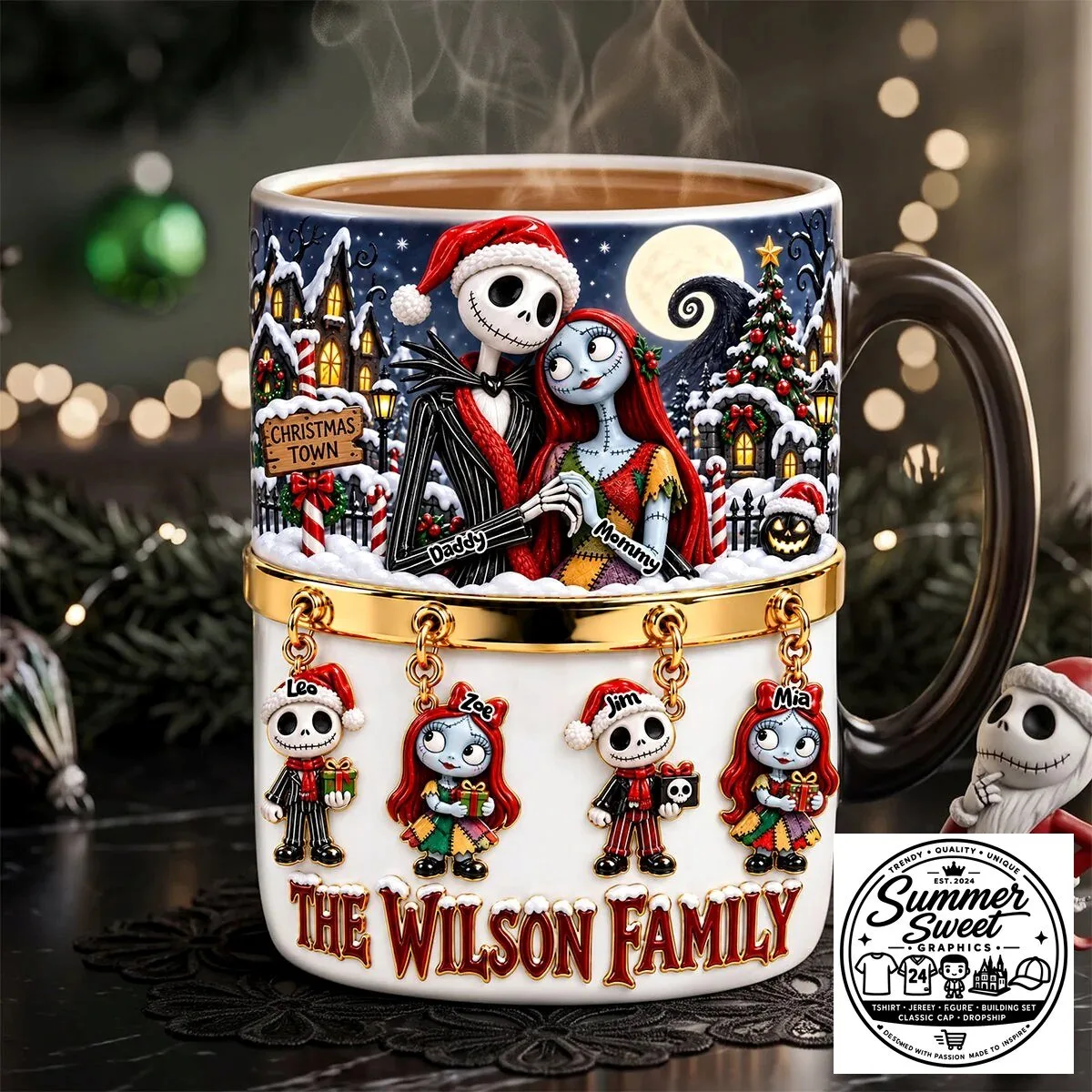 Nightmare Before Christmas Jack and Sally Personalized Family Mug