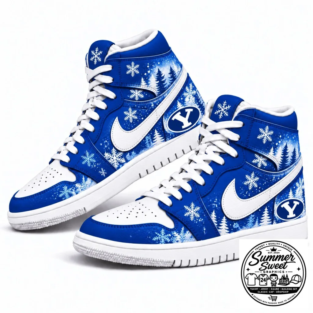 Brigham Young University Cougars Winter Snowflakes High-Top Shoes Brigham Young University Cougars Winter Snowflakes High-Top Shoes