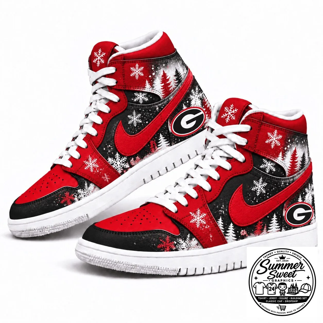 Georgia Bulldogs Winter Snow Christmas High Top Sneakers