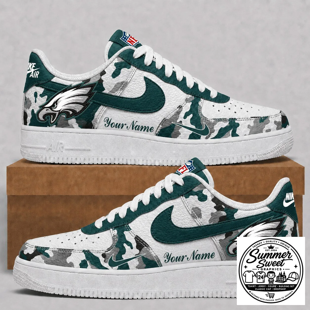 Philadelphia Eagles Custom Name Camouflage Pattern Low Top Shoes