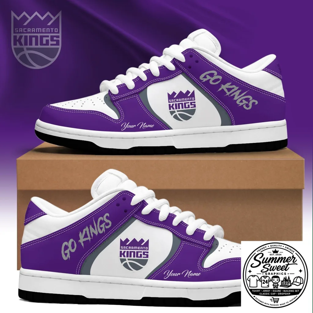Sacramento Kings Basketball Team Fan Custom Name White Purple Low Top Shoes Sacramento Kings Basketball Team Fan Custom Name White Purple Low Top Shoes