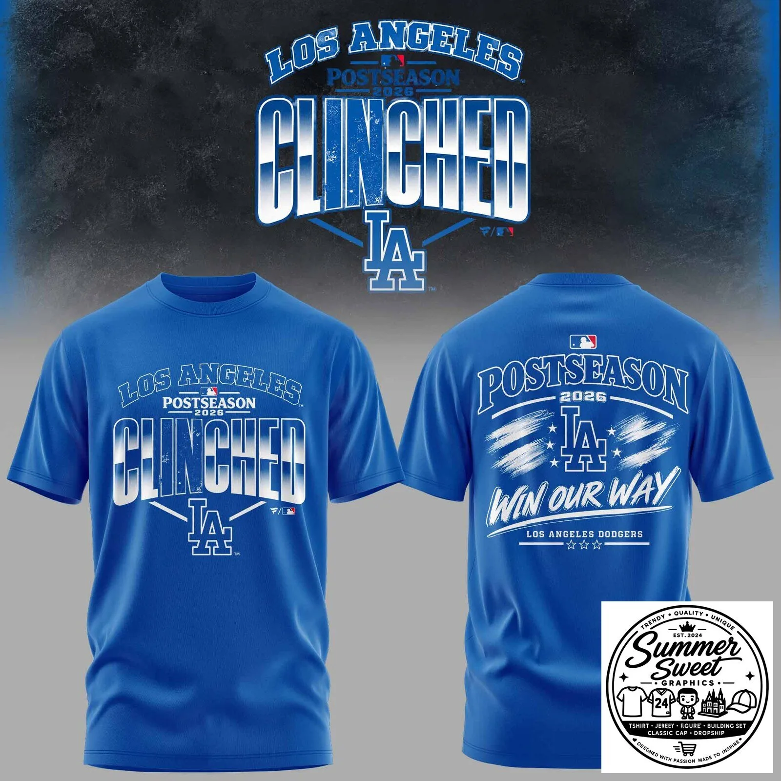 Los Angeles Dodgers 2026 Postseason Clinched Blue Fan T-Shirt
