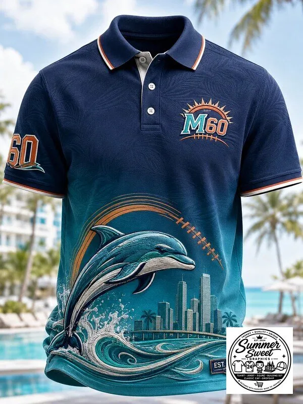 Miami Dolphins Game Day Apparel Polo Shirt - Gradient Blue-Red Fan Performance Wear