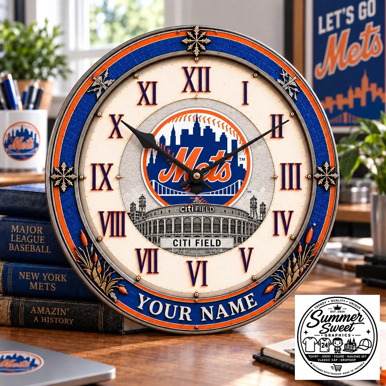New York Mets Baseball Team Logo Round Wall Clock
