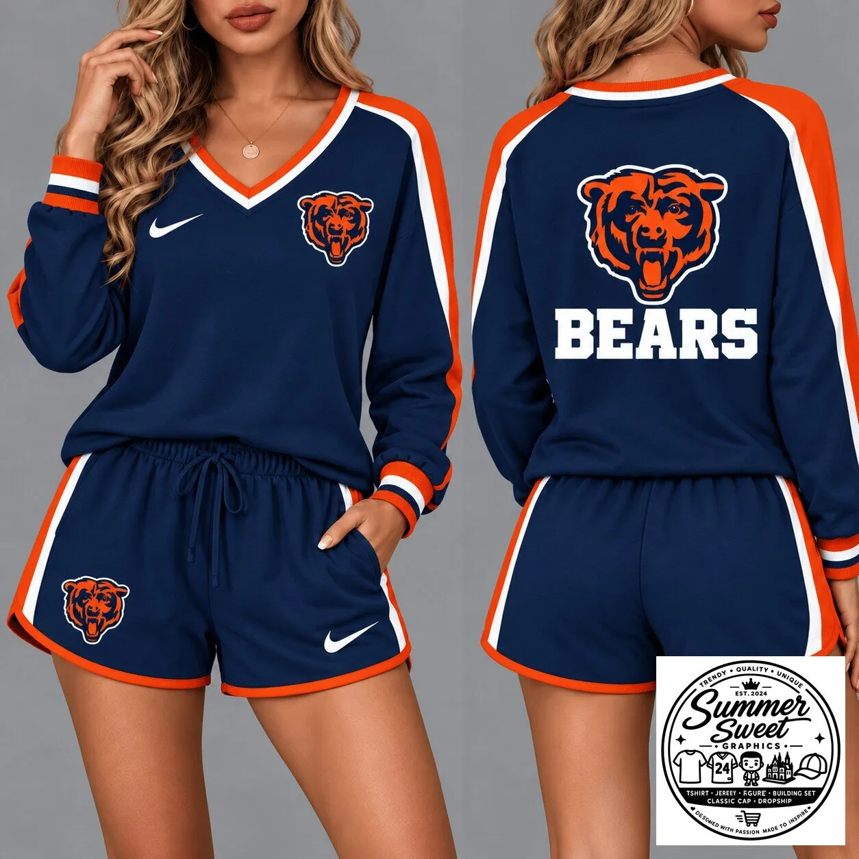 Chicago Bears National Football League Team Logo Long Sleeve and Shorts Pajamas Set