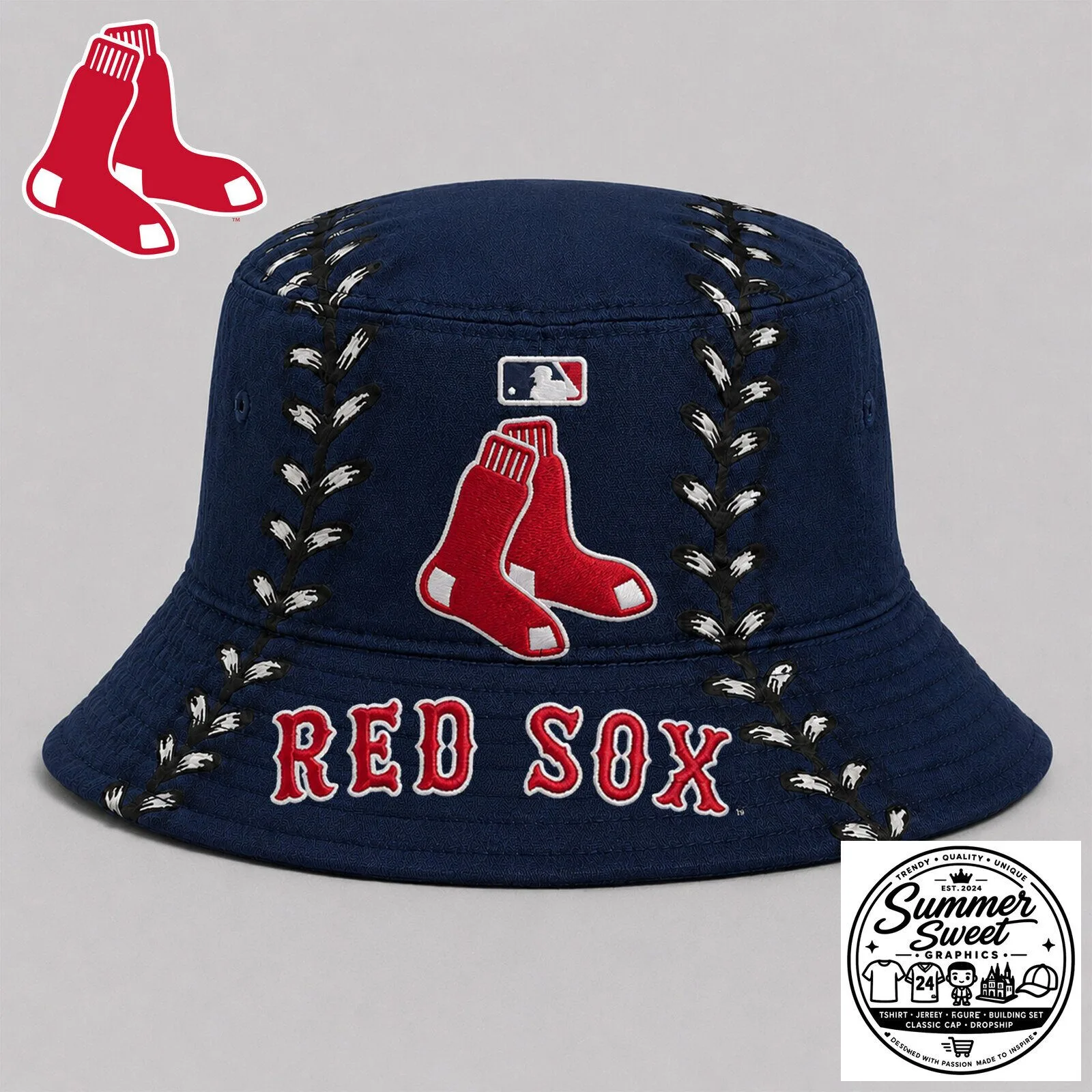 Boston Red Sox Baseball Embroidered Bucket Hat