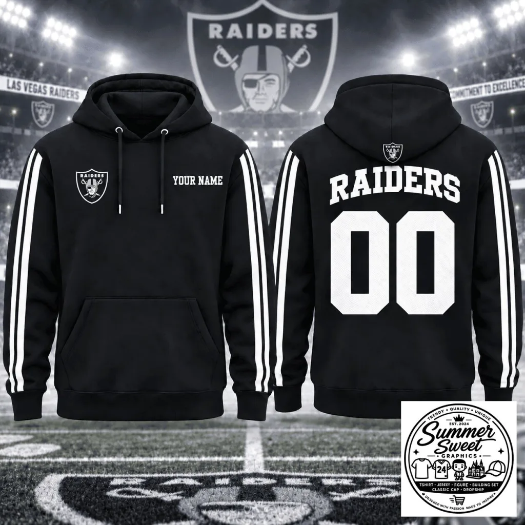 Las Vegas Raiders Personalized Name And Number Black And White Striped Hoodie Las Vegas Raiders Personalized Name And Number Black And White Striped Hoodie
