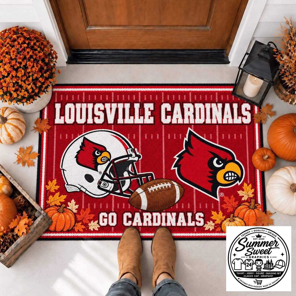 Louisville Cardinals Football Team Fall Season Welcome Home Doormat