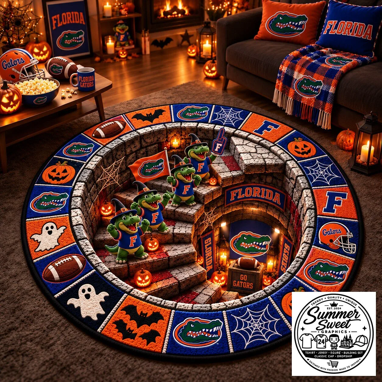 Florida Gators Halloween College Football Fan Round Area Rug