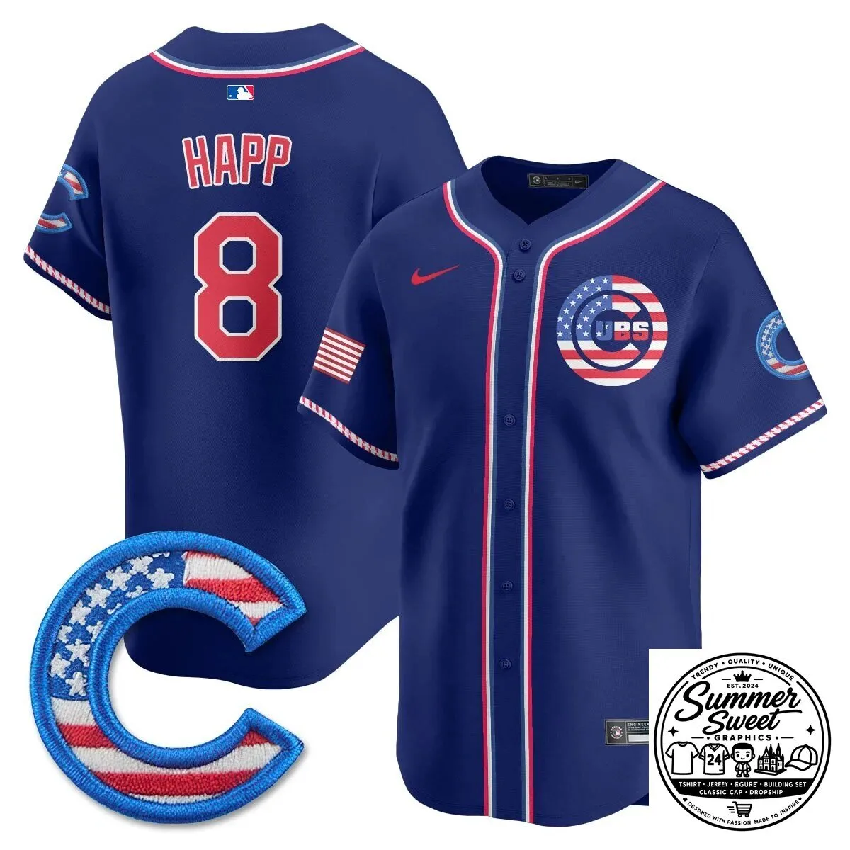 Fourth of July Chicago Cubs Ian Happ Baseball Jersey 49 Fourth of July Chicago Cubs Ian Happ Baseball Jersey