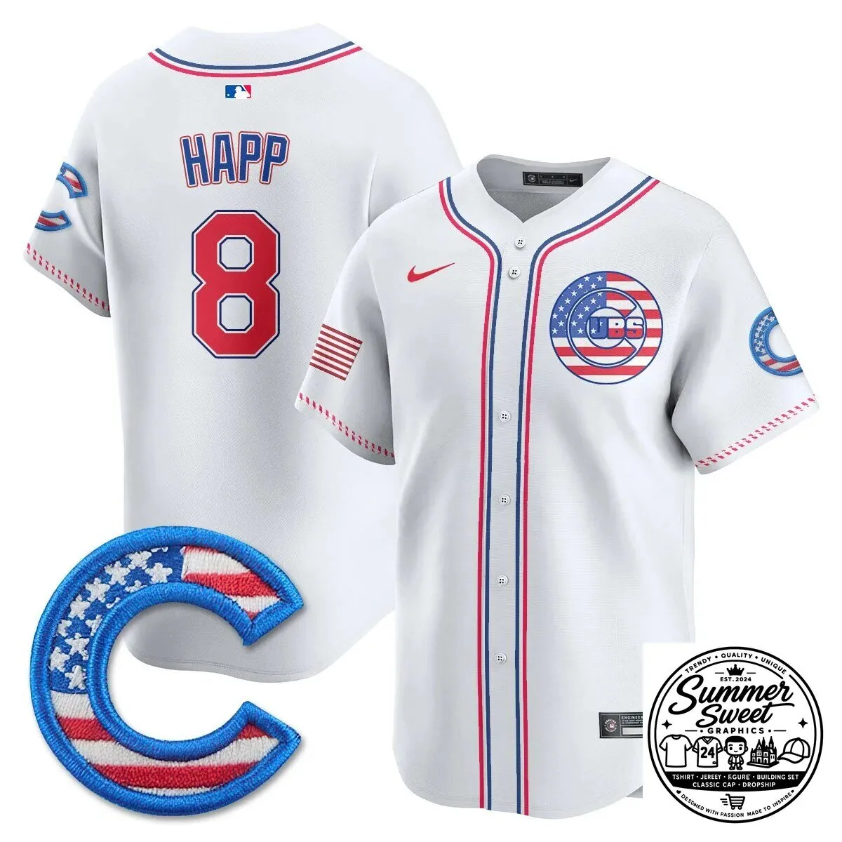 Fourth of July Chicago Cubs Ian Happ Baseball Jersey 59 Fourth of July Chicago Cubs Ian Happ Baseball Jersey